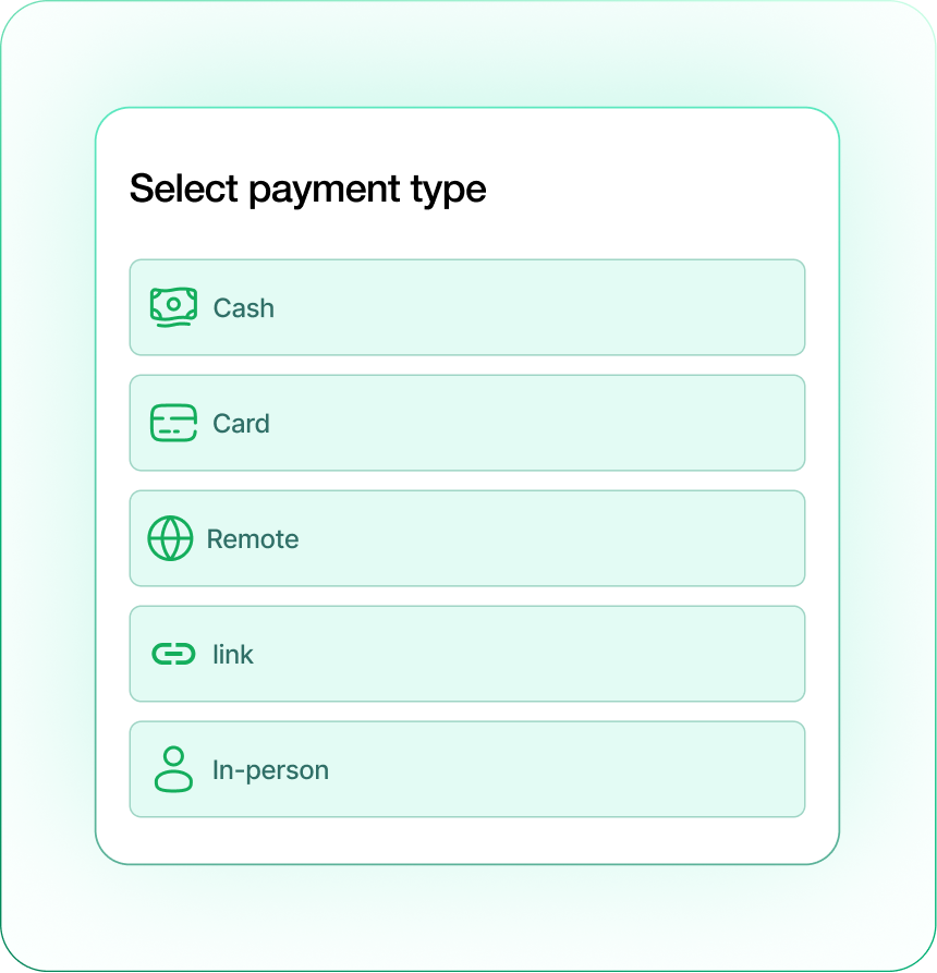 Interfaz: listado de parcelas con precios y selector de tipo de pago