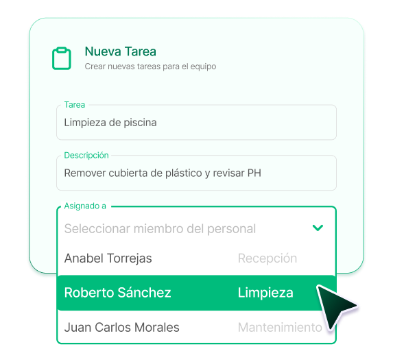 Interfaz del producto: formulario de nueva tarea para el equipo con asignación por rol