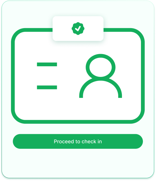Interfaz: documento verificado y botón para continuar al check-in